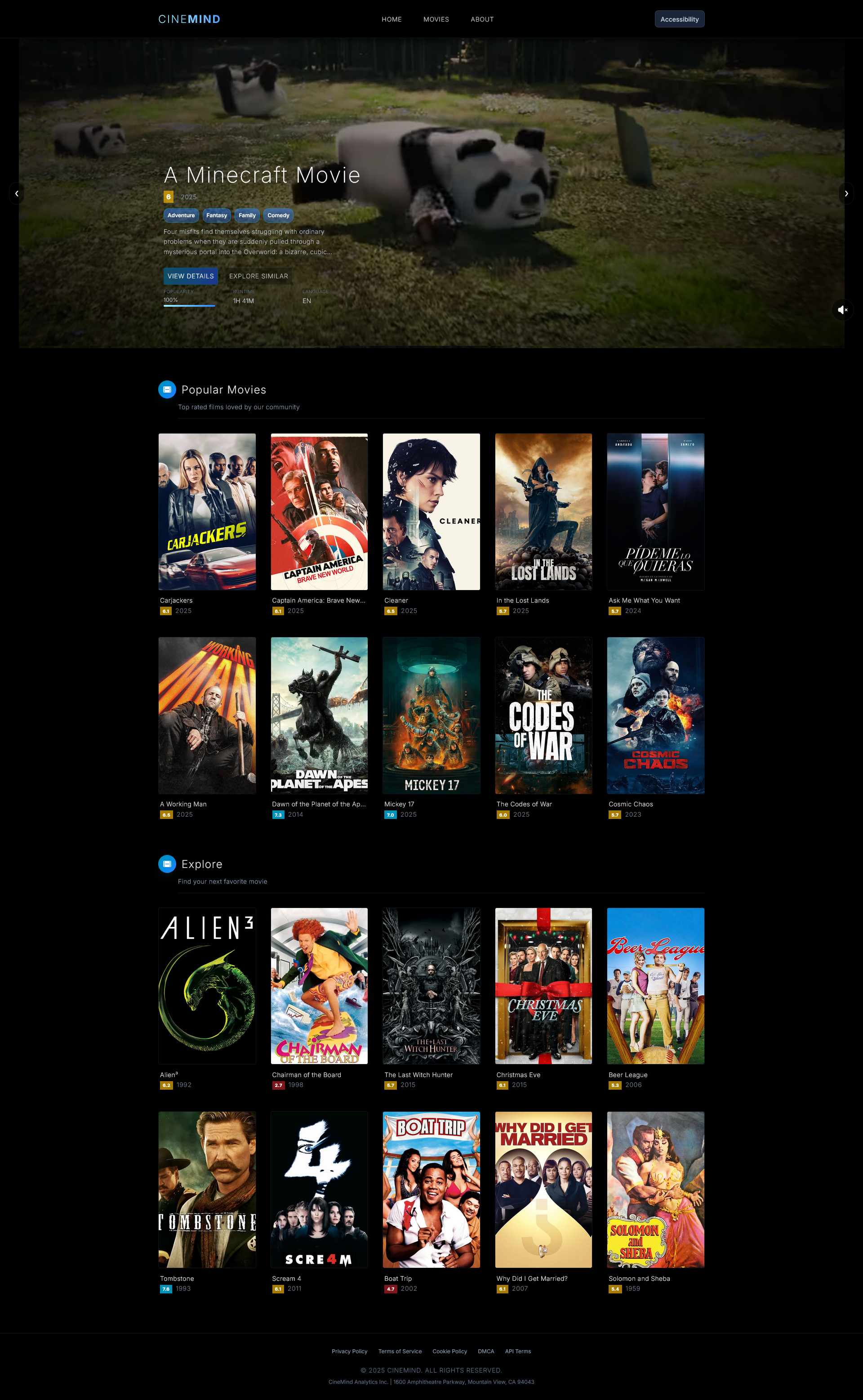 CineMind homepage interface