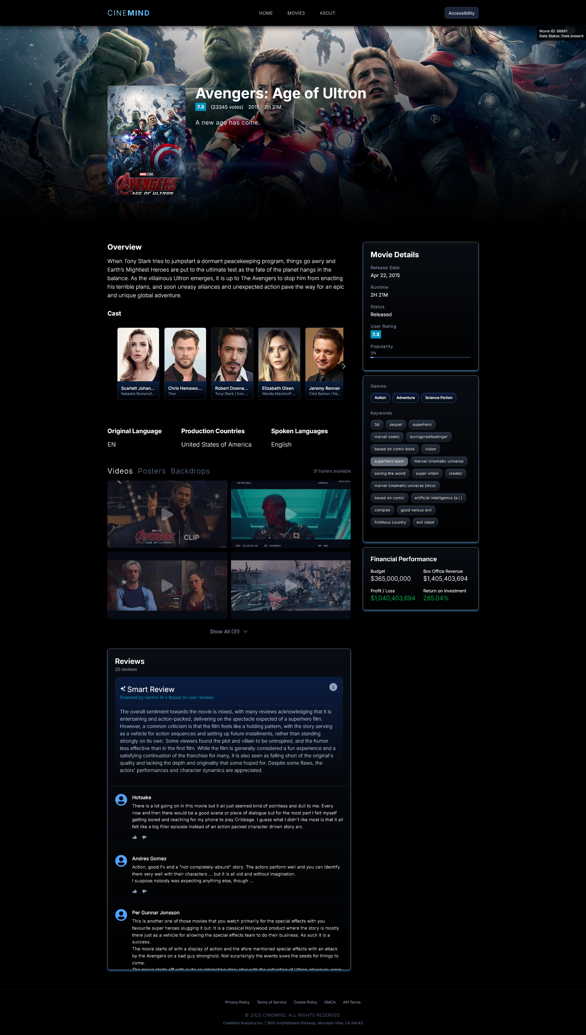 CineMind movie details page