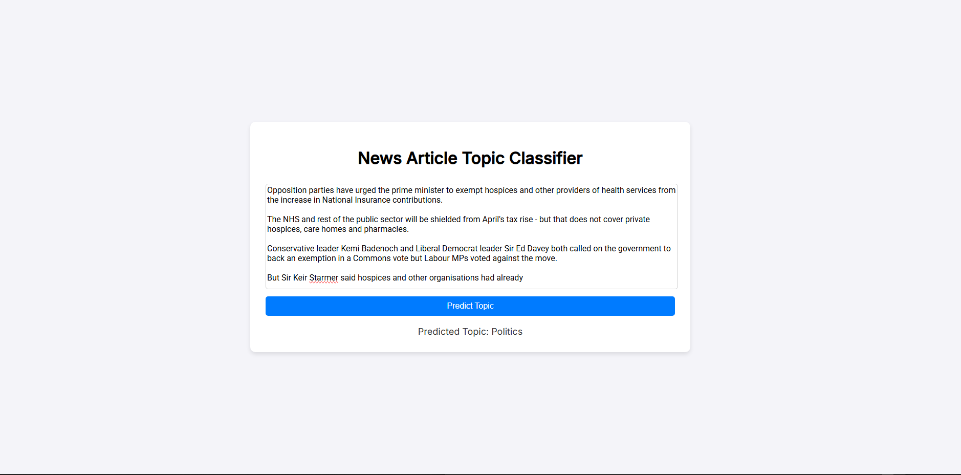 Machine Learning Topic Classifier